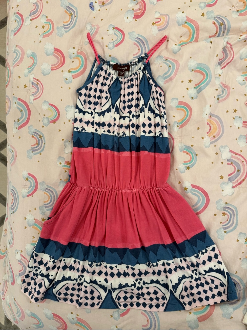 Imoga Girls' Pink and Navy Printed Sundress